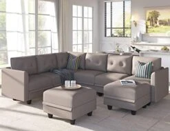 LLappuil Modular Sectional Sofa With Storage, Faux Leather Fabric 7 Seater Modular Sofa With Reversible Chaise, 112 Inch Convertible U Shape Sectional Couch With Ottomans, Aqua Blue -Safavieh Furnitue Shop 41TXNv1TizL. AC