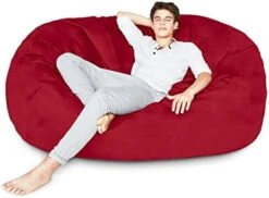 Lumaland Luxurious Giant 7ft Bean Bag Chair With Microsuede Cover - Ultra Soft, Foam Filling, Washable Jumbo Bean Bag Sofa For Kids, Teenagers, Adults - Sack Chair For Dorm, Family Room - Dark Grey -Safavieh Furnitue Shop 41TeV0laTL. AC