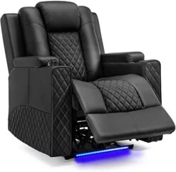 Power Recliner Chair, Electric Massage Recliner Sofa With Cup Holders And LED Lighting, PU Leather Reclining Chair For Living Room, Home Theater Seating(Black) -Safavieh Furnitue Shop 41Tukq0OEL. AC