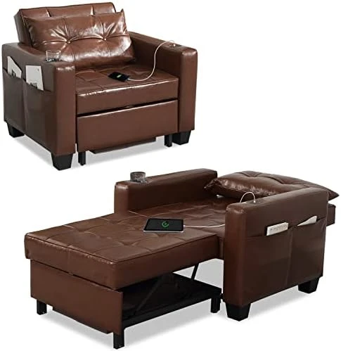 DURASPACE Futon Sofa Bed, 3 In 1 Convertible Sofa Chair Bed, Adjustable Backrest Chair, Chaise Lounge With USB Ports, Cup Holder, Side Pocket, Storage Box For Living Room (Dark Gray Linen) 9 DURASPACE Futon Sofa Bed, 3 In 1 Convertible Sofa Chair Bed, Adjustable Backrest Chair, Chaise Lounge With USB Ports, Cup Holder, Side Pocket, Storage Box For Living Room (Dark Gray Linen) - Image 9