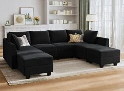 HONBAY Modular Sectional Sofa Set Oversized U Shaped Couch With Storage Ottoman Convertible Sleeper Sectional Sofa Velvet Modular Couch With Wide Chaise, Black -Safavieh Furnitue Shop 41U6BZ2Z99L. AC