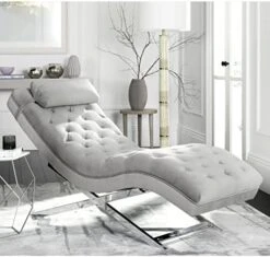 Safavieh Home Collection Monroe Grey Velvet And Chrome Chaise With Headrest Pillow -Safavieh Furnitue Shop 41U9lp679L. AC