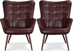 Yaheetech Faux Leather Chair Upholstered Living Room Chairs Accent Armchair With Tapered Legs Tufted Sofa Chairs For Home Office/Dining Room/Bedroom Brown, Set Of 2 -Safavieh Furnitue Shop 41UBONkJWBL. AC