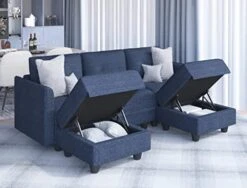 LLappuil Modular Sectional Sofa With Reversible Chaise U Shaped Sectional Storage Couch With Ottoman For Living Room, Denim Blue -Safavieh Furnitue Shop 41UWmmsXQYL
