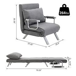 HOMCOM Single Person Folding 5 Position Convertible Sofa Bed Sleeper Chair Chaise Lounge Couch W/Pillow & Steel Frame For Home Office, Light Grey 11 HOMCOM Single Person Folding 5 Position Convertible Sofa Bed Sleeper Chair Chaise Lounge Couch W/Pillow & Steel Frame For Home Office, Light Grey -Safavieh Furnitue Shop 41UXnKNYEqS