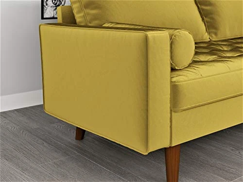 Container Furniture Direct S5459 Mid Century Modern Velvet Upholstered Tufted Living Room Sofa, 69.68" Goldenrod 4 Container Furniture Direct S5459 Mid Century Modern Velvet Upholstered Tufted Living Room Sofa, 69.68" Goldenrod - Image 4