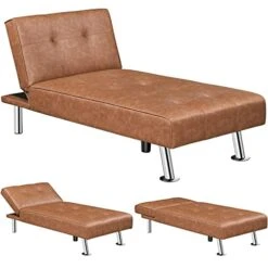 Yaheetech Faux Leather Sectional Sofa Couch Sectional Living Room Furniture Set Convertible Futon Sofa Beds With Chaise Lounge, Brown