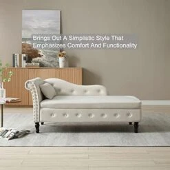 Homtique 60" Velvet Storage Chaise Lounge Indoor Button Tufted With Pillow, Nailhead Decorate Rolled Arm Chaise Lounge For Bedroom Living Room (Beige, With Storage) -Safavieh Furnitue Shop 41Uwm9tmIoL