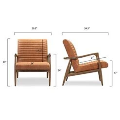 POLY & BARK Rowan Lounge Chair In Full-Grain Pure-Aniline Italian Leather, Set Of 2, Cognac Tan -Safavieh Furnitue Shop 41UxOJj98BL