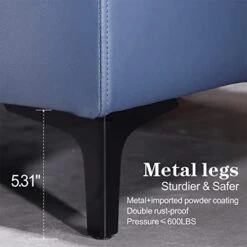 Ovios Mid-Century Modern Sofa 3-Seat L-Shape Sectional Sofa Couch With Chaise And Movable Ottoman For Living Room Lounge Office, 100" W, Faux Leather (Blue) -Safavieh Furnitue Shop 41UzLyeBxSL