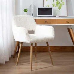 SSLine Faux Fur Vanity Chair Elegant White Furry Makeup Desk Chairs For Girls Women Modern Comfy Fluffy Arm Chair With Wood Look Metal Legs In Bedroom Living Room -Safavieh Furnitue Shop 41V4qojYgbL