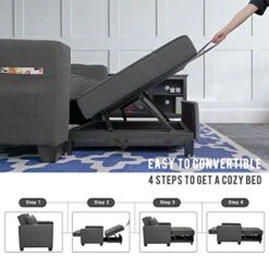 DURASPACE Futon Sofa Bed, 3 In 1 Convertible Sofa Chair Bed, Adjustable Backrest Chair, Chaise Lounge With USB Ports, Cup Holder, Side Pocket, Storage Box For Living Room (Dark Gray Linen) 17 DURASPACE Futon Sofa Bed, 3 In 1 Convertible Sofa Chair Bed, Adjustable Backrest Chair, Chaise Lounge With USB Ports, Cup Holder, Side Pocket, Storage Box For Living Room (Dark Gray Linen) -Safavieh Furnitue Shop 41VHG58Mc1L