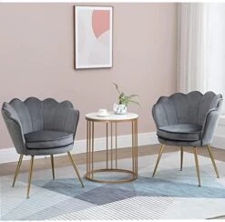 ZJhome Modern Accent Velvet Chairs Set Of 2 Comfy Upholstered Vanity Chairs For Bedroom Shell-Shaped Armchair Dining Chairs With Golden Metal Legs Desk Chair Makeup Chairs For Living Room(Beige) -Safavieh Furnitue Shop 41VRHyhTL7L. AC