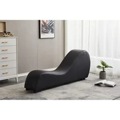 Kingway Furniture Kolar Faux Leather Yoga Chaise Lounge Chair, Relaxation, Streching, In Black -Safavieh Furnitue Shop 41VRs8vX7QL