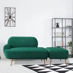 PEIHONGET Chaise Lounge Chair For Bedroom, Velvet Chaise Lounge Indoor Accent Chair With Ottoman 2 In 1 Recliner Sofa Chair Bed With Footrest Reading Chair For Bedroom Apartment Office (Green)