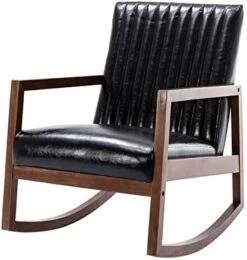 HNY Mid Century Rocking Nursery Chair With Wood Frames, Faux Leather Upholstered Farmhouse Living Room Armchair, For Living Room Bedroom, Light Brown -Safavieh Furnitue Shop 41VcrGDIPZL. AC