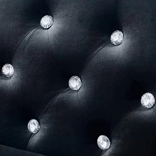 2-Piece Black Velvet Upholstered Living Room Furniture Set, Including 3-Seater Sofa And Loveseat With Jeweled Buttons, Square Arm, Four Pillows Included For Living Room, Office 4 2-Piece Black Velvet Upholstered Living Room Furniture Set, Including 3-Seater Sofa And Loveseat With Jeweled Buttons, Square Arm, Four Pillows Included For Living Room, Office - Image 4