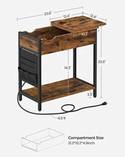 VASAGLE Side Table With Storage, End Table With USB Ports And Outlets, Nightstand With Charging Station, Fabric Bags, For Living Room, Bedroom, Rustic Brown And Black ULET310B01V1 -Safavieh Furnitue Shop 41Vyv07sTcL