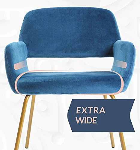 Novigo Accent Chair Living Room Chair With Solid Golden Metal Leg And Velvet Armrest Backrest Mid-Century Modern Chair For Waiting Room Bedroom Conference Set Of 2 Teal Blue 3 Novigo Accent Chair Living Room Chair With Solid Golden Metal Leg And Velvet Armrest Backrest Mid-Century Modern Chair For Waiting Room Bedroom Conference Set Of 2 Teal Blue - Image 3