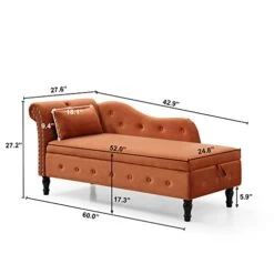 Ufurpie Velvet Storage Chaise Lounge Ottoman 60" Velvet Storage Chaise Lounge Buttons Tufted With Solid Wood Legs And 1 Pillow For Bedroom,Living Room,Apartment Orange