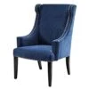Madison Park Marcel Accent Chairs - Hardwood, Faux Velvet Living Room Chairs - Blue Navy, Classic Elegant Style Living Room Sofa Furniture - 1 Piece Swoop Wing Arm Bedroom Chairs Seats