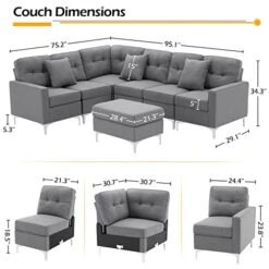 Esright Convertible Sectional Sofa Couch For Living Room, L Shaped Couch With Reversible Chaise, Grey Modular Sectional Sofa Couch With Ottoman, Grey