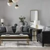 Acanva Luxury Tuxedo Velvet Channel Tufted Key Arm Living Room Sofa, 2 Piece Set, Grey