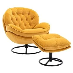 LoLado Velvet Chaise Lounge Indoor Cozy Oversized Swivel Reading Chair With Footrest, Yellow