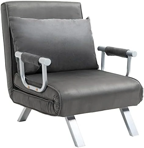HOMCOM Single Person Folding 5 Position Convertible Sofa Bed Sleeper Chair Chaise Lounge Couch W/Pillow & Steel Frame For Home Office, Light Grey 8 HOMCOM Single Person Folding 5 Position Convertible Sofa Bed Sleeper Chair Chaise Lounge Couch W/Pillow & Steel Frame For Home Office, Light Grey - Image 8