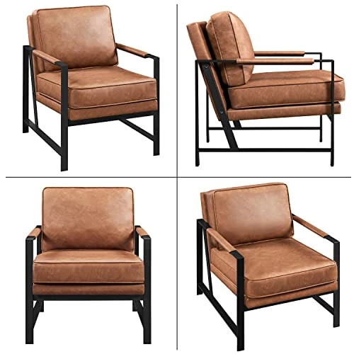 Yaheetech PU Leather Armchairs, Retro Leisure Accent Chair With Extra Soft Padded And Cushion, 105 Degree Slant Back, Modern Reading Arm Chair For Living Room/Office/Bedroom/Study, 2pcs, Light Brown 5 Yaheetech PU Leather Armchairs, Retro Leisure Accent Chair With Extra Soft Padded And Cushion, 105 Degree Slant Back, Modern Reading Arm Chair For Living Room/Office/Bedroom/Study, 2pcs, Light Brown - Image 5