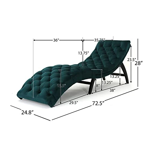 Christopher Knight Home Garret Tufted Velvet Chaise Lounge, Teal / Dark Brown 3 Christopher Knight Home Garret Tufted Velvet Chaise Lounge, Teal / Dark Brown - Image 3