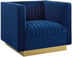 Modway Sanguine Vertical Channel Tufted Performance Velvet Upholstered Armchair In Navy -Safavieh Furnitue Shop 41Y9FcPK L. AC