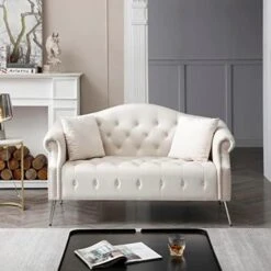 HomSof 2 Pieces Velvet Living Room Set, Classic Chesterfield Sofa Loveseat And 3 Couch With Button Tufted And Rolled Arms, 4 Pillows Included, 5 Seater, Beige(5-Seater) -Safavieh Furnitue Shop 41Y9ljGBlEL. AC
