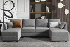 HONBAY Modular Sectional Sofa U Shaped Couch With Reversible Chaise Modular Couch Sectional Sofa With Ottomans, Grey