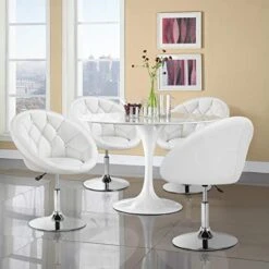 Yaheetech Round Tufted Back Chair Living Room Chair Contemporary Height Adjustable Vanity Chair 360° Swivel Accent Chair Modern Look, White -Safavieh Furnitue Shop 41YfaT0nIQL