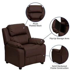 Flash Furniture Charlie Deluxe Padded Contemporary Brown LeatherSoft Kids Recliner With Storage Arms -Safavieh Furnitue Shop 41Z2AdTnWGS