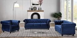 Container Furniture Direct Feinstein Modern Velvet Chesterfield Couches For Living Room With Nailheads, Diamond Tufting & Durable Metal Frame, Loveseat, Sofa, Dark Blue -Safavieh Furnitue Shop 41Z7sgfI30L. AC