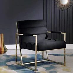 Morden Fort Italian Light Luxury Lounge Chair, Contemporary Velvet Upholstered Lounge Armchair With Bright-Colored Cushions, For Living Room, Bedroom, Dinning, Office, Black