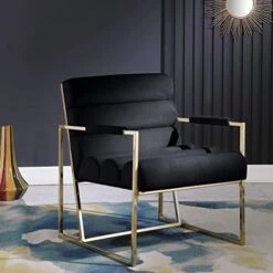 Morden Fort Italian Light Luxury Lounge Chair, Contemporary Velvet Upholstered Lounge Armchair With Bright-Colored Cushions, For Living Room, Bedroom, Dinning, Office, Black -Safavieh Furnitue Shop 41ZBv6gHiSL. AC