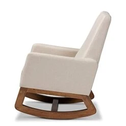 Baxton Studio Yashiya Mid Century Retro Modern Fabric Upholstered Rocking Chair, Light Beige -Safavieh Furnitue Shop 41ZC9kH6gHL