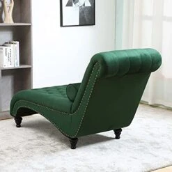 Paddie Velvet Button-Tufted Chaise Lounge Chair Leisure Sofa Chaise Chair W/Bolster Pillow, Nailhead Trim And Turned Legs For Indoor Living Room (Green) -Safavieh Furnitue Shop 41Ze2cLrCvL