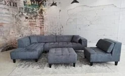 Stendmar 4pc 117" To 153" Upholstered Modern Dark Gray Microfiber Sectional Couch Sofa Chaise Chair Ottoman S1107LDG -Safavieh Furnitue Shop 41ZykSdeVSL
