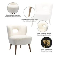 TINA'S HOME Modern Sherpa Accent Chair With Open Back & Wooden Legs, Upholstered Lamb Fleece Armless Slipper Chair, Comfy Faux Fur Cute Vanity Chair For Living Room Bedroom Office Makeup Room, Ivory -Safavieh Furnitue Shop 41a7ZRZw4EL