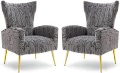 HOMEFUN Accent Chair Set Of 2, Velvet Wingback Armchair Modern Upholstered Single Sofa With Metal Legs For Living Room Bedroom Nursery, Beige -Safavieh Furnitue Shop 41a8Aoks7JL. AC