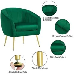 Yaheetech Accent Chair, Modern And Cozy Barrel Chair With Gold Metal Legs, Tufted Accent Armchair For Living Room/Bedroom/Office/Guest Room Green, Set Of 2 -Safavieh Furnitue Shop 41aWObOykwL