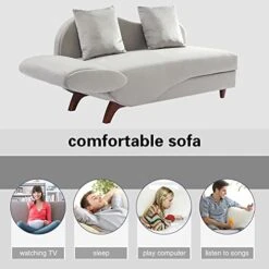 NOSGA Functional Indoor Chaise Lounge With Storage/2 Pillows And Solid Wood Legs, Modern Velvet Upholstered Sofa Recliner For Living Room Bedroom (Light Grey) -Safavieh Furnitue Shop 41aYB9qszmL