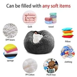 HWIVGKU Bean Bag Chairs, Giant Bean Bag Chair For Adults, 4ftbean Bag CoverComfyBean Bag Bed (No Filler, Cover Only) Fluffy Lazy Sofa (White), 4ft(120 * 65cm) -Safavieh Furnitue Shop 41assV9I6WL