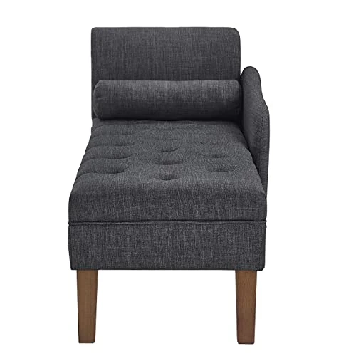 24KF Modern Upholstered Tufted Chaise Lounge Chair, Comfortable Fashional Living Room Chaise Chairs-Dark Grey 3 24KF Modern Upholstered Tufted Chaise Lounge Chair, Comfortable Fashional Living Room Chaise Chairs-Dark Grey - Image 3