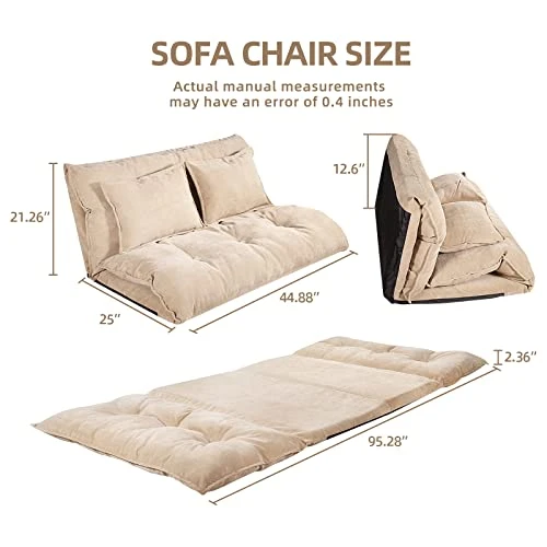Sucrever Floor Sofa Chair With Adjustable 6-Position And 2 Pillows For Adults, Folding Lazy Sofa Sleeper Bed Couch For Reading Or Gaming, Chaise Lounge Chair For Bedroom Living Room, Beige 2 Sucrever Floor Sofa Chair With Adjustable 6-Position And 2 Pillows For Adults, Folding Lazy Sofa Sleeper Bed Couch For Reading Or Gaming, Chaise Lounge Chair For Bedroom Living Room, Beige - Image 2