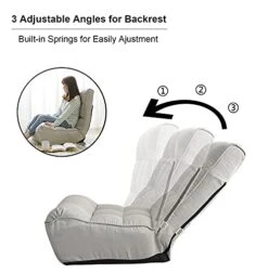 Indoor Chaise Lounge Chair, 3 Angles Adjustable Floor Chair, Folding Lazy Sofa Couch For Teens And Adults, Cushion Padded Comfy Chair For Living Room And Bedroom (Light Grey) -Safavieh Furnitue Shop 41bIPAYnseL